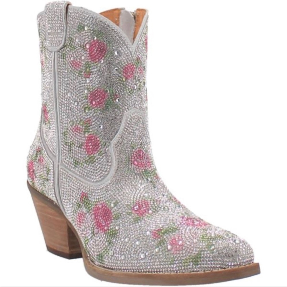 Dingo Sparkling Floral Heeled Boots - Pink and Green